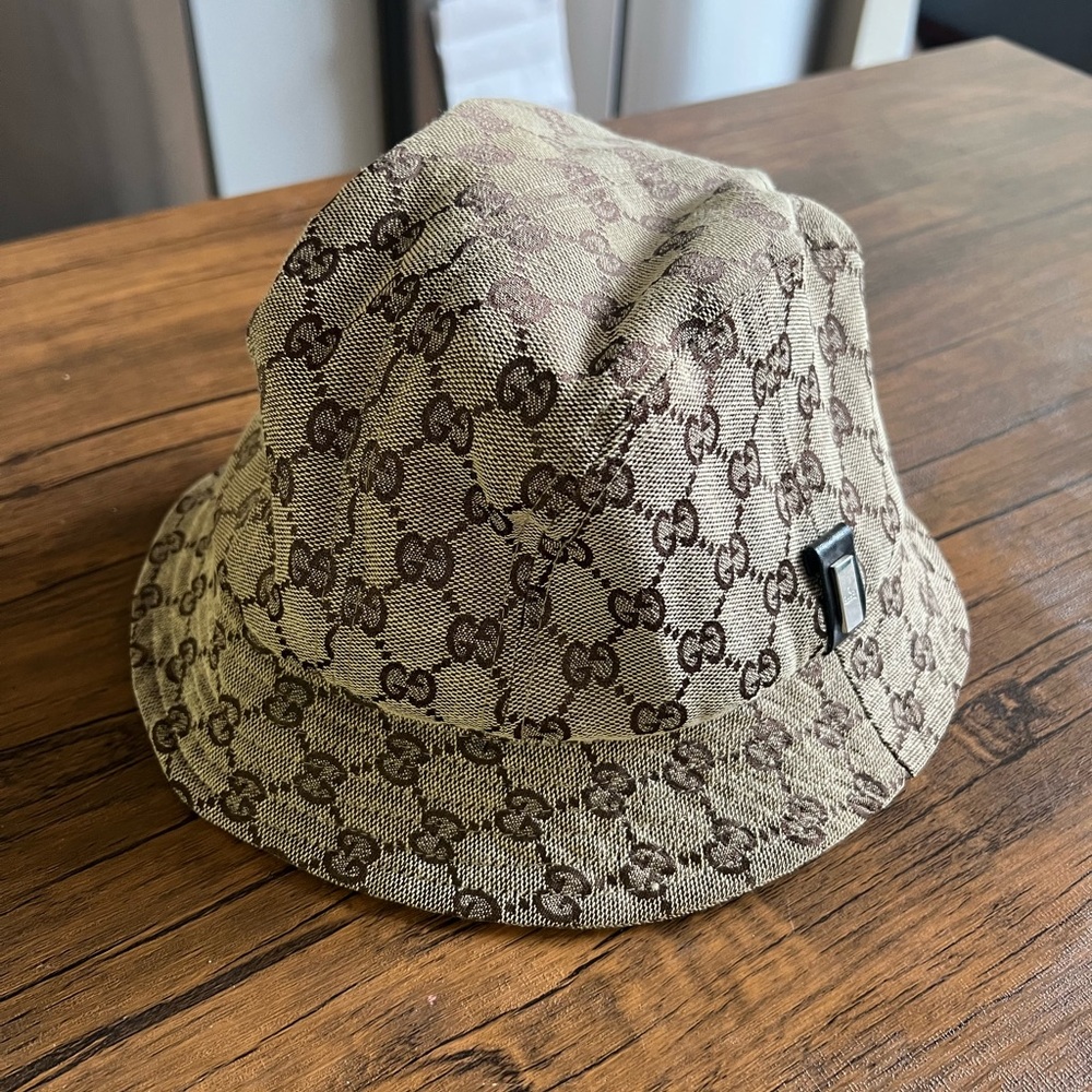 Vintage Gucci Unisex Beige & Brown Monogram Bucket Hat